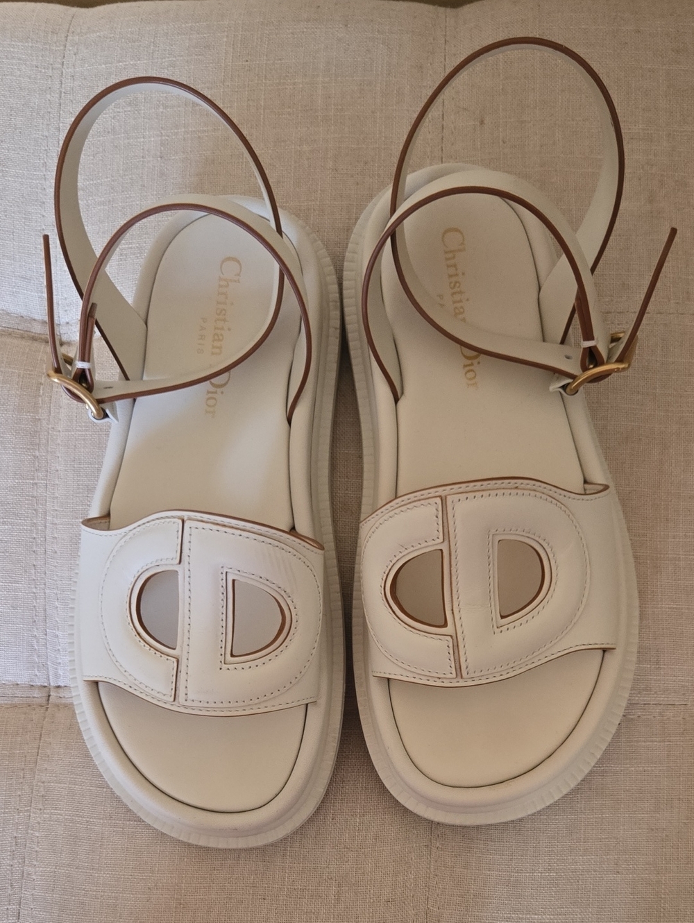 Dior Cream Leather CD Cutout Slingback Sandals